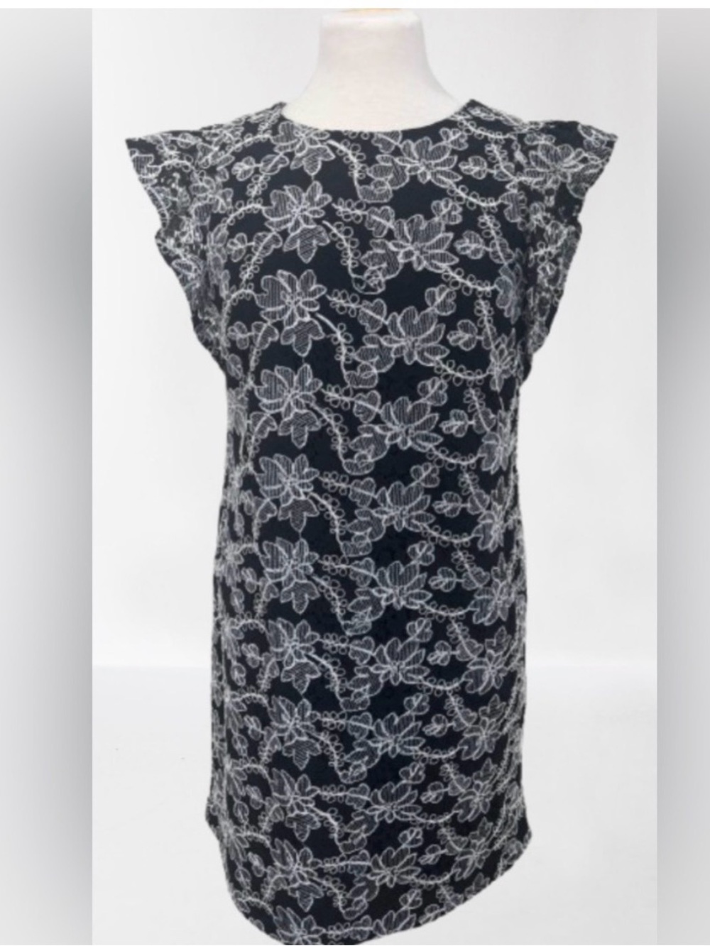 Ann Taylor Petite Black White Embroidered Floral Lace Sheath Dress 8P